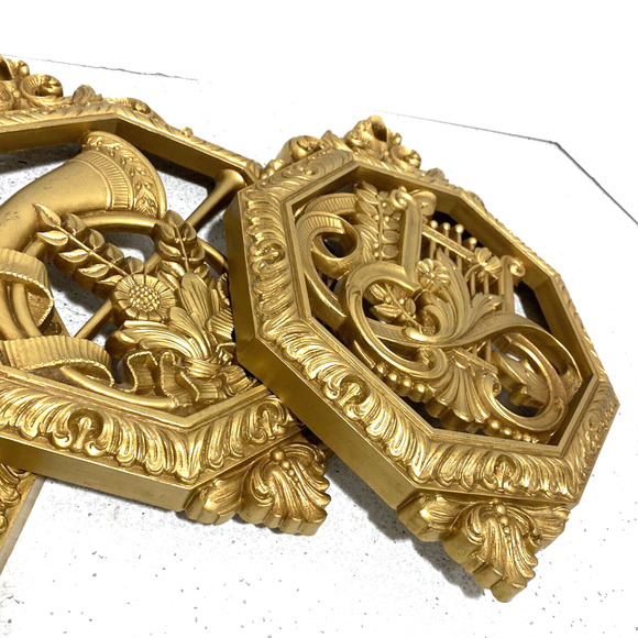 Homeco 1976 golden faux carved wood wall hangings set of 3 plaques music motif - Picture 7 of 12